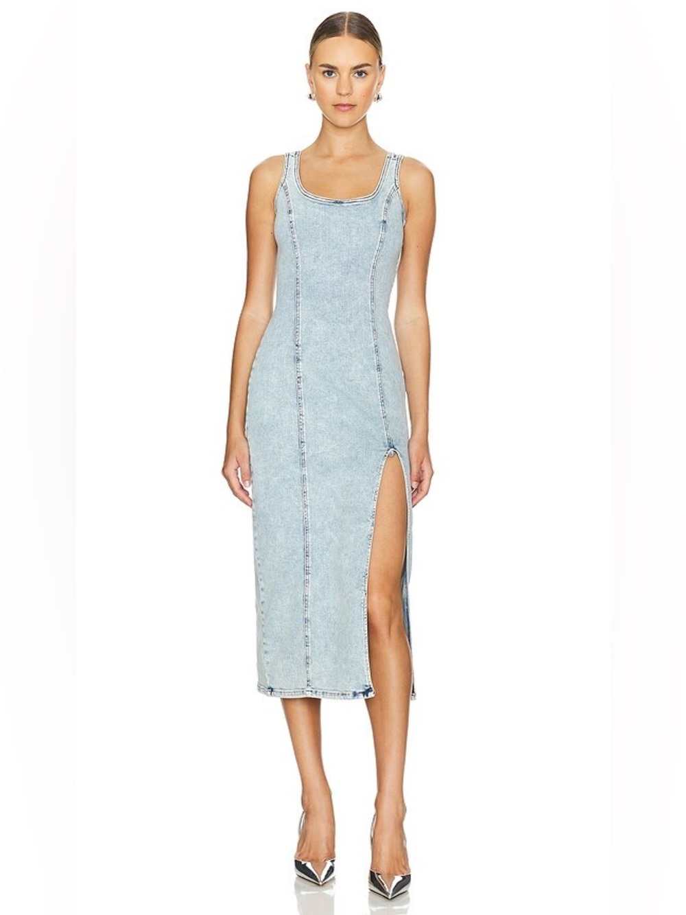 Blank NYC Light Blue Denim Dress with High Side Slit
